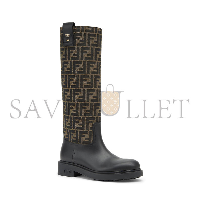 F**di filo black leather and brown ff fabric boots 8w8574ahgyf0pmm